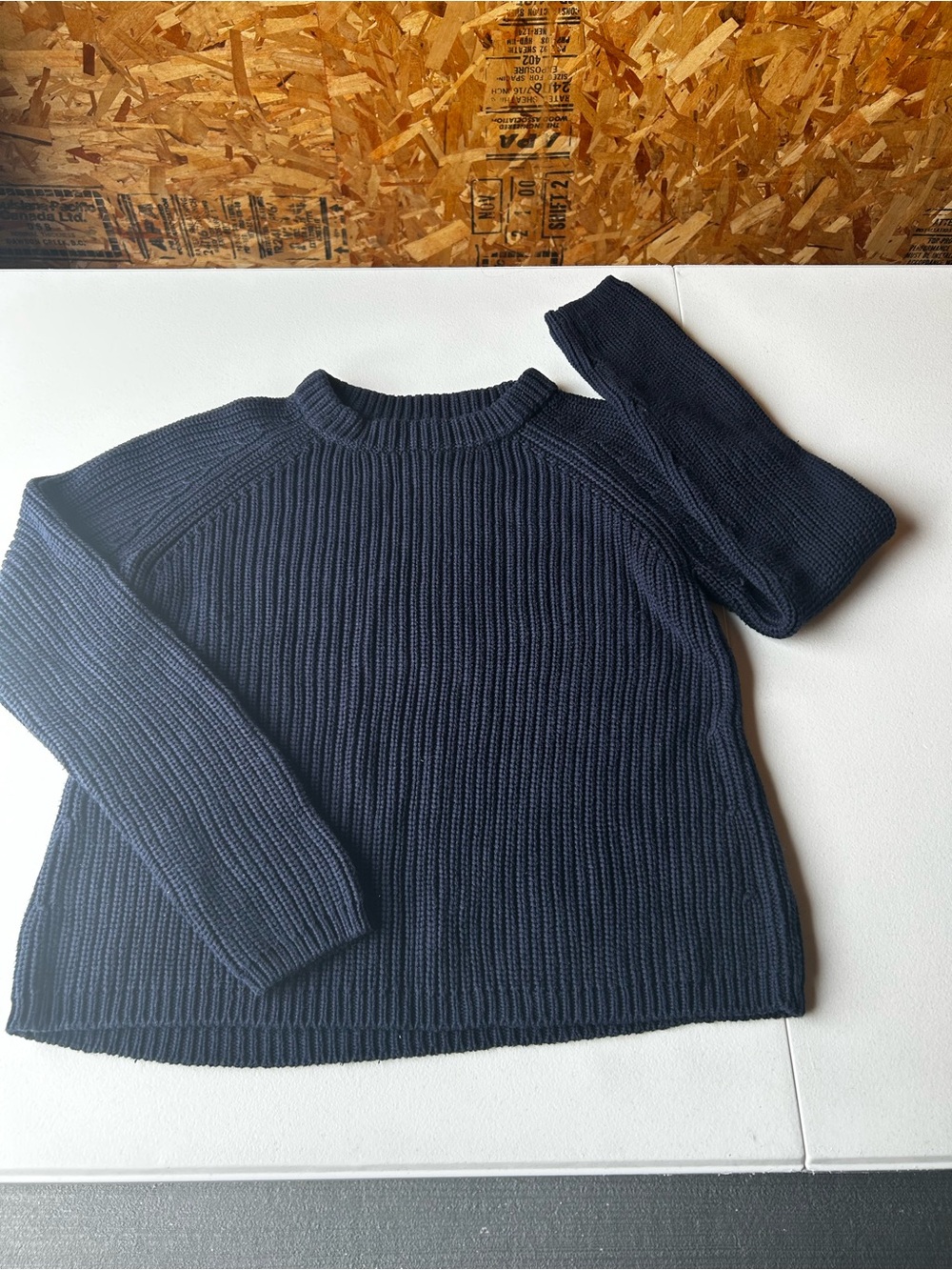 Quince Navy Ribbed Crewneck Sweater